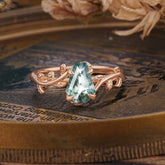 Elegant Coffin Cut 4 Prong Leaf Vine Moss Agate Engagement Ring